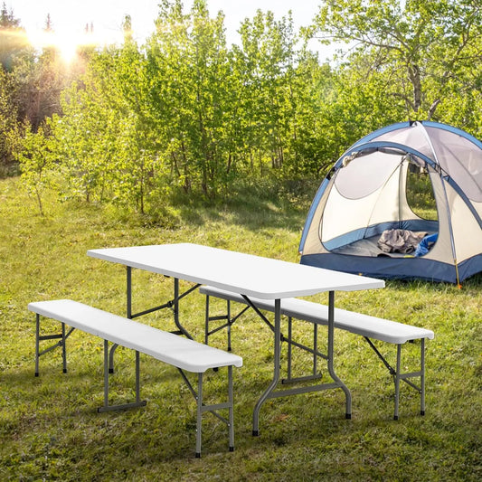 Camping Foldable Table Set with 2 Benches