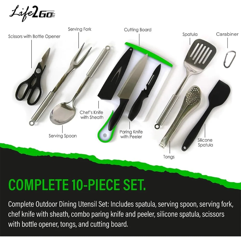 Life 2 Go 10 or 30 Pcs Camp Cooking Utensil Set & Outdoor Cooking Gear