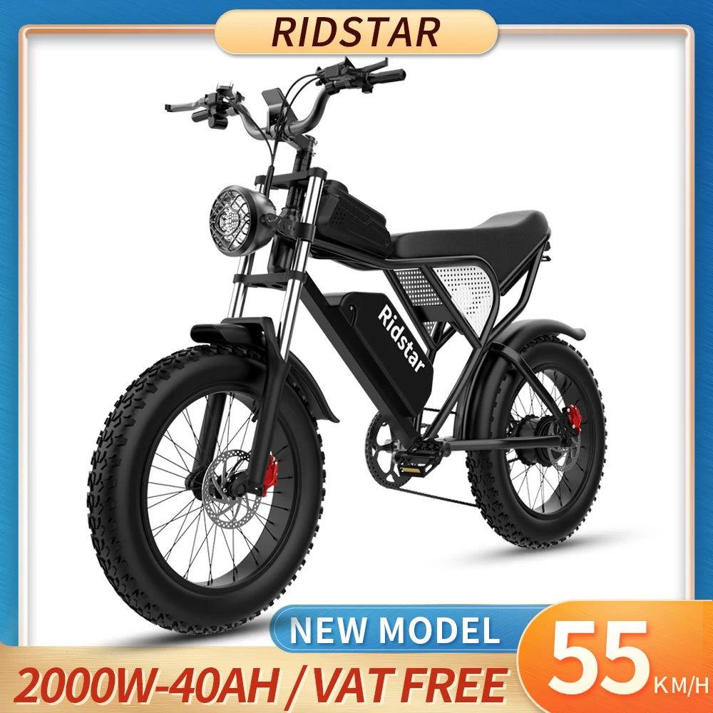 Ridstar Q20 Electric Bike 2000W 48V 15AH,20 or40AH Waterproof  Powerful Dual motor 20*4.0 Fat Tire For Mountain Electric Bicycle For Adult