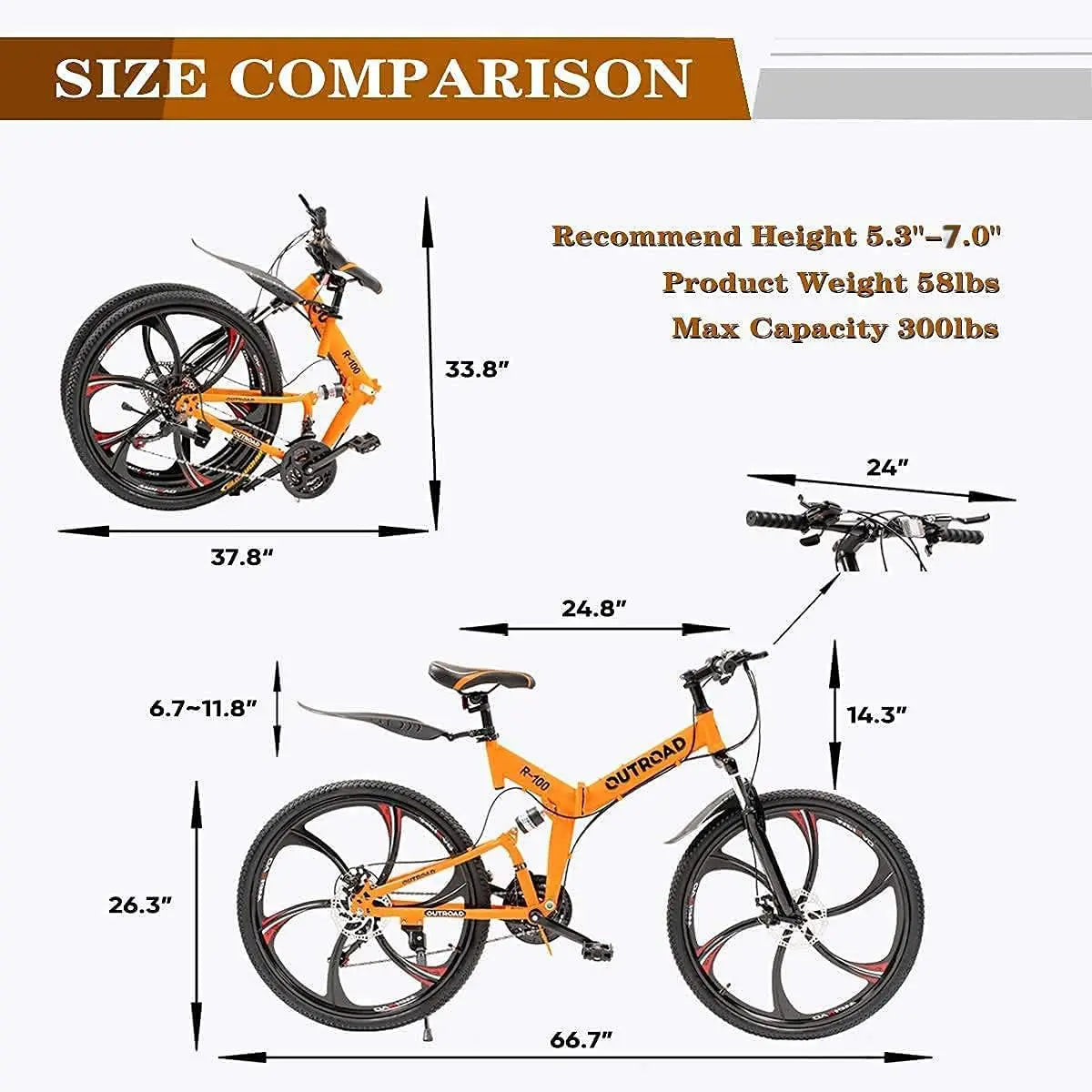 26 Inch Folding Mountain Bike, 21 Speed Full Suspension with Dual Disc Brake