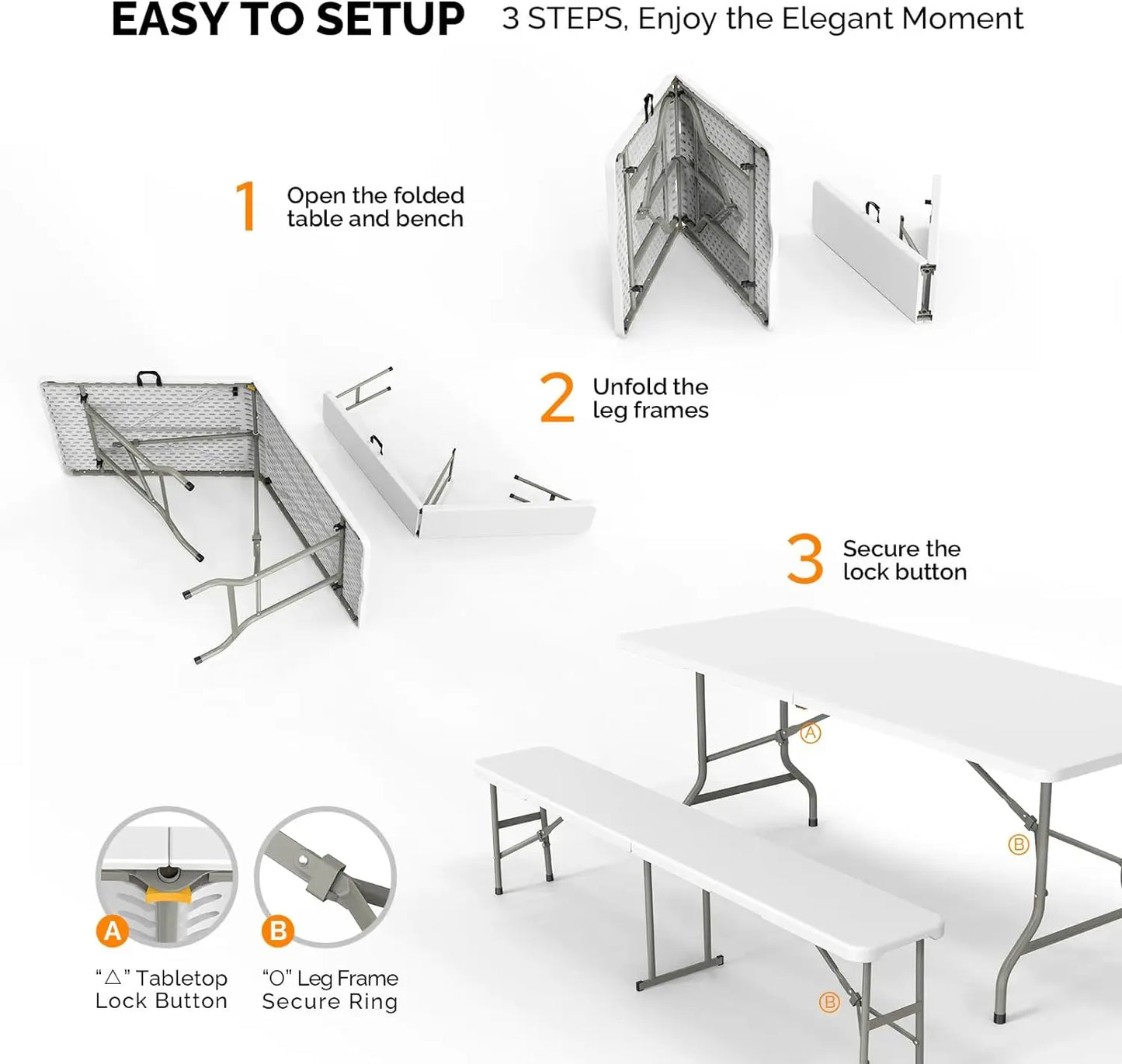 Camping Foldable Table Set with 2 Benches