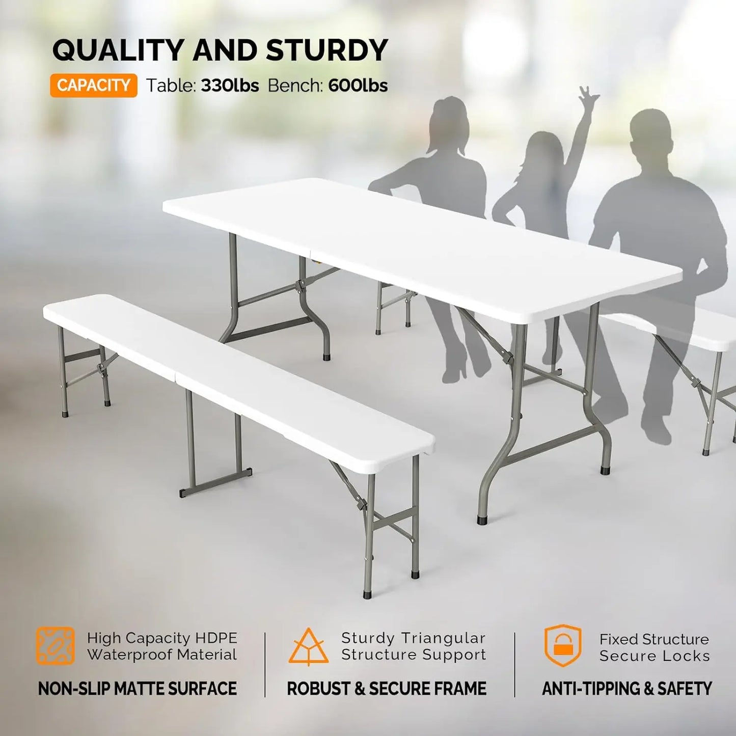 Camping Foldable Table Set with 2 Benches