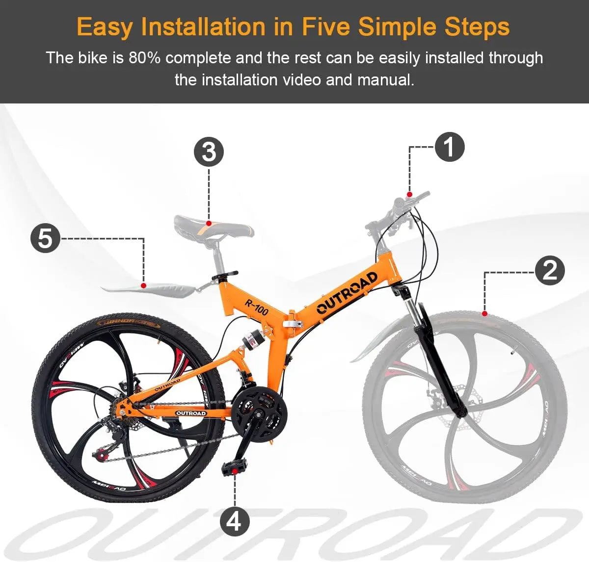 26 Inch Folding Mountain Bike, 21 Speed Full Suspension with Dual Disc Brake