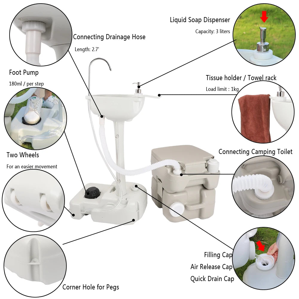 Outdoor Portable Camping Sink with portable toilet option